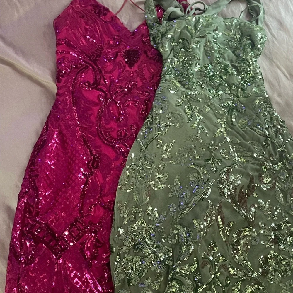 Pink and Green Sequin Embellished Dresses - Picture 1 of 3